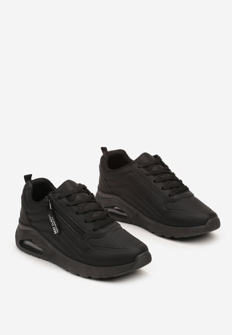 Czarne Sneakersy na Platformie z Przezroczystą Wstawką i Suwakiem z Napisami Valentinae