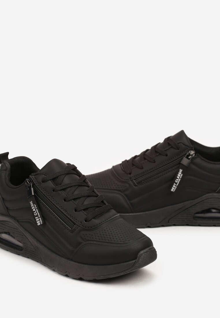 Czarne Sneakersy na Platformie z Przezroczystą Wstawką i Suwakiem z Napisami Valentinae