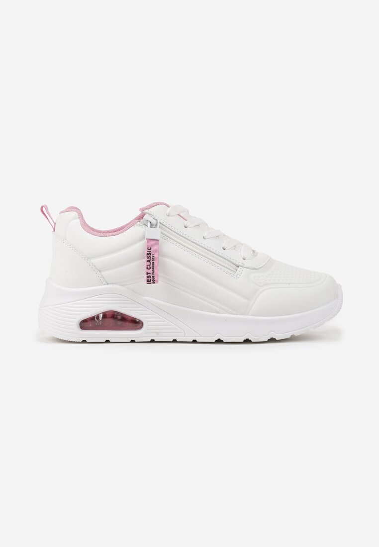 Biało-Różowe Sneakersy na Platformie z Przezroczystą Wstawką i Suwakiem z Napisami Valentinae