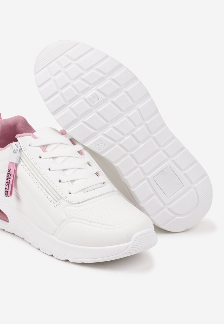 Biało-Różowe Sneakersy na Platformie z Przezroczystą Wstawką i Suwakiem z Napisami Valentinae