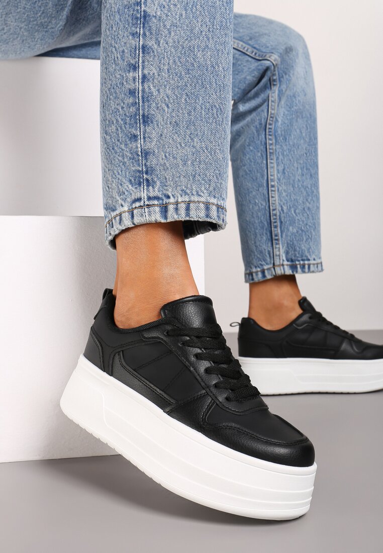 Czarne Sneakersy na Wysokiej Platformie Revanisa