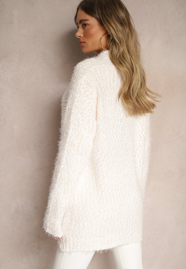 Różowy Kardigan z Dodatkiem Wełny Alpaki i Broszką Mavanna