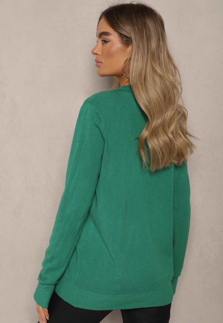 Zielony Kardigan z Dodatkiem Bawełny Ozdobiony Cyrkoniami Zapinany na Guziki Mevanine