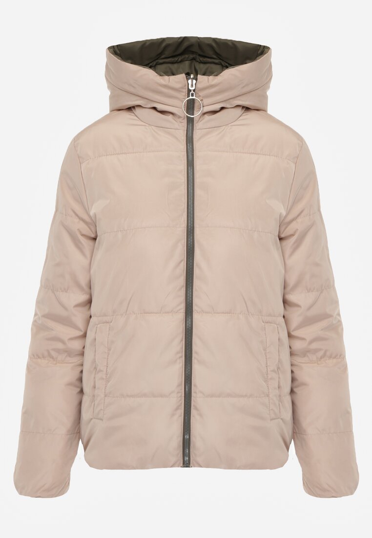 Ciemnozielona Pikowana Kurtka Dwustronna z Kapturem Ozdobiona Suwakami Nevetila