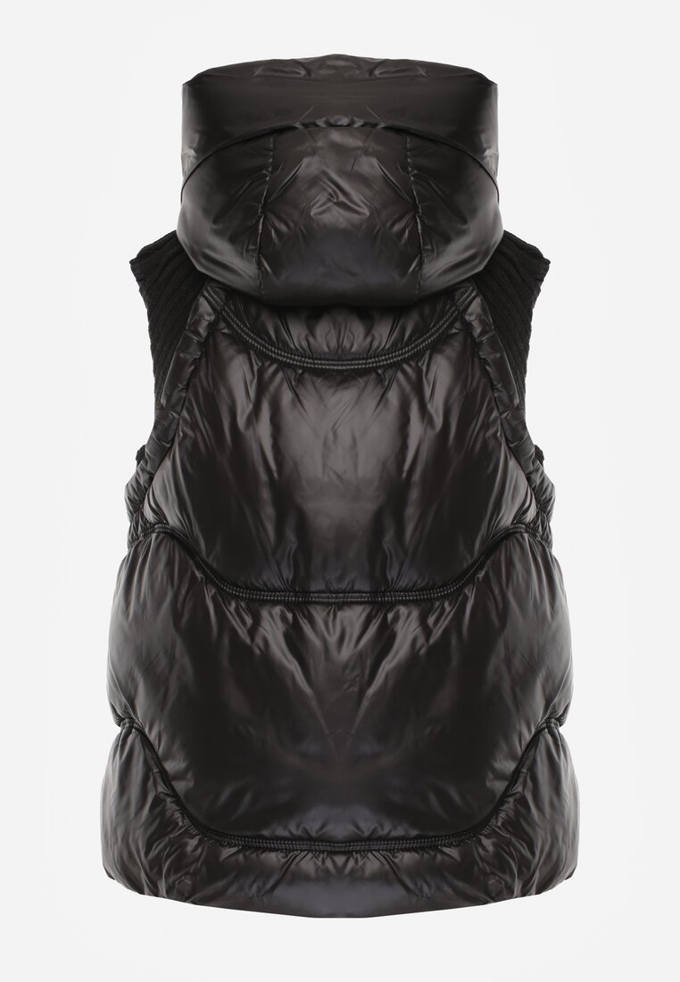 Czarna Kamizelka z Kapturem Wykończona Ściągaczami Timamar