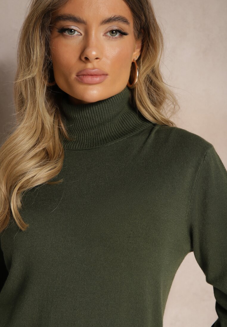 Ciemnozielony Klasyczny Golf Longsleeve z Dodatkiem Wiskozy Leriona