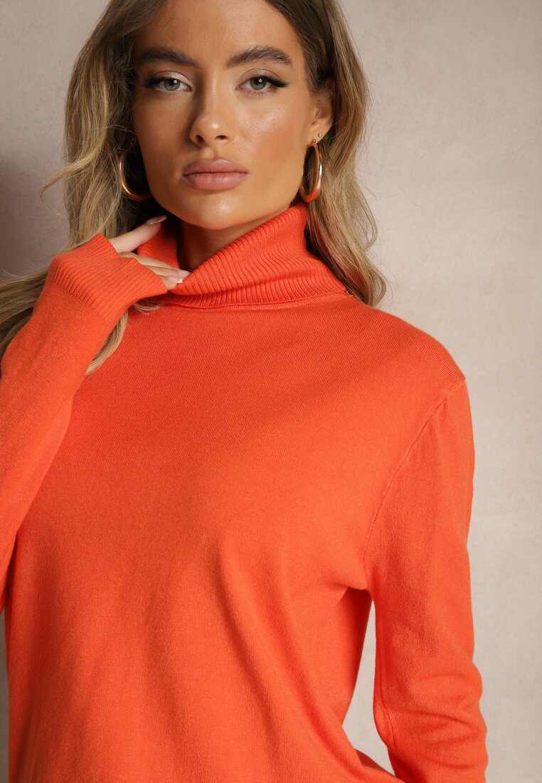 Pomarańczowy Klasyczny Golf Longsleeve z Dodatkiem Wiskozy Leriona