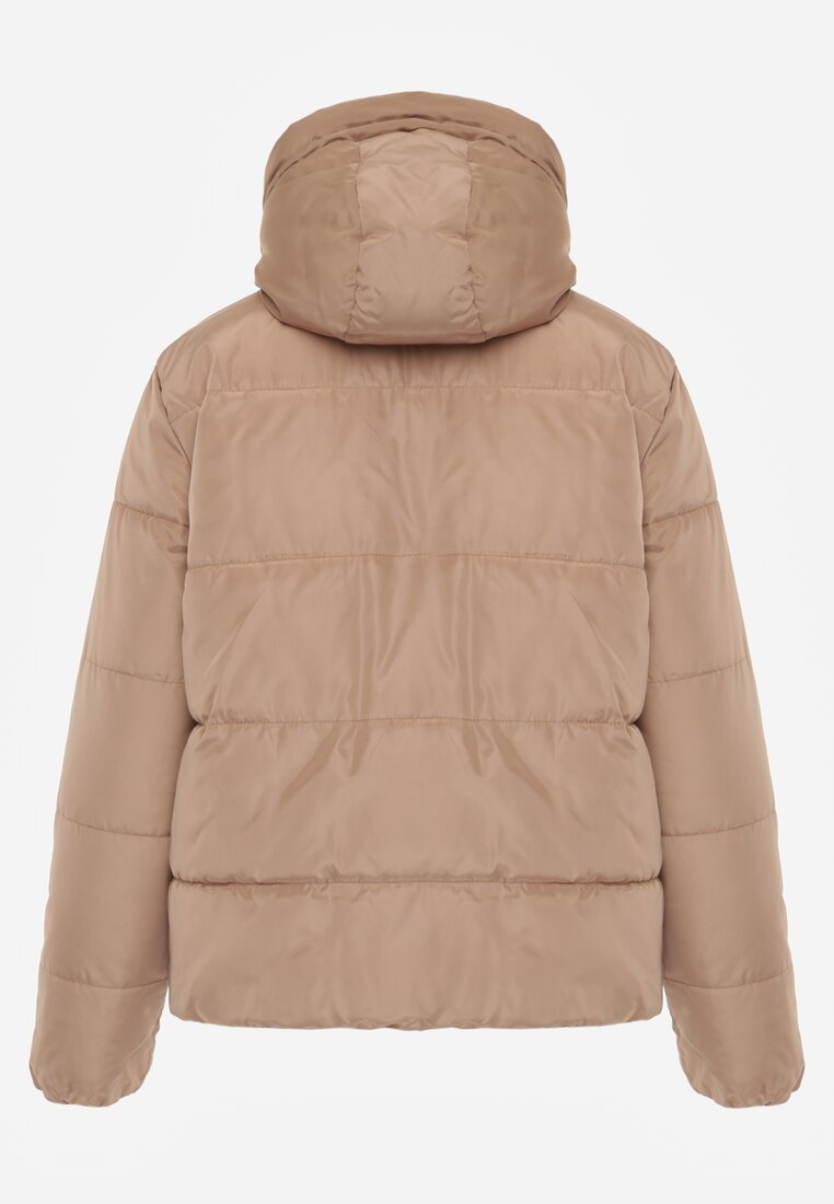 Ciemnobeżowa  Pikowana Kurtka Dwustronna z Kapturem Ozdobiona Suwakami Nevetila