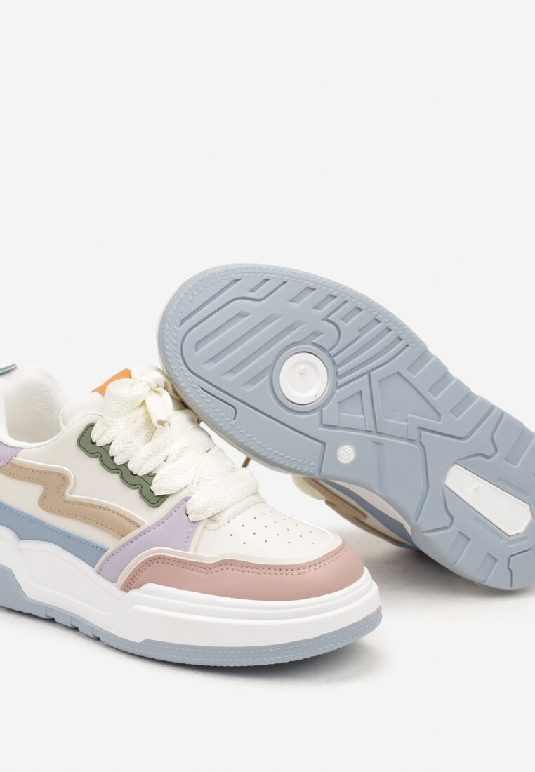 Niebiesko-Białe Sneakersy z Przeszyciami i Grubą Podeszwą Berinela