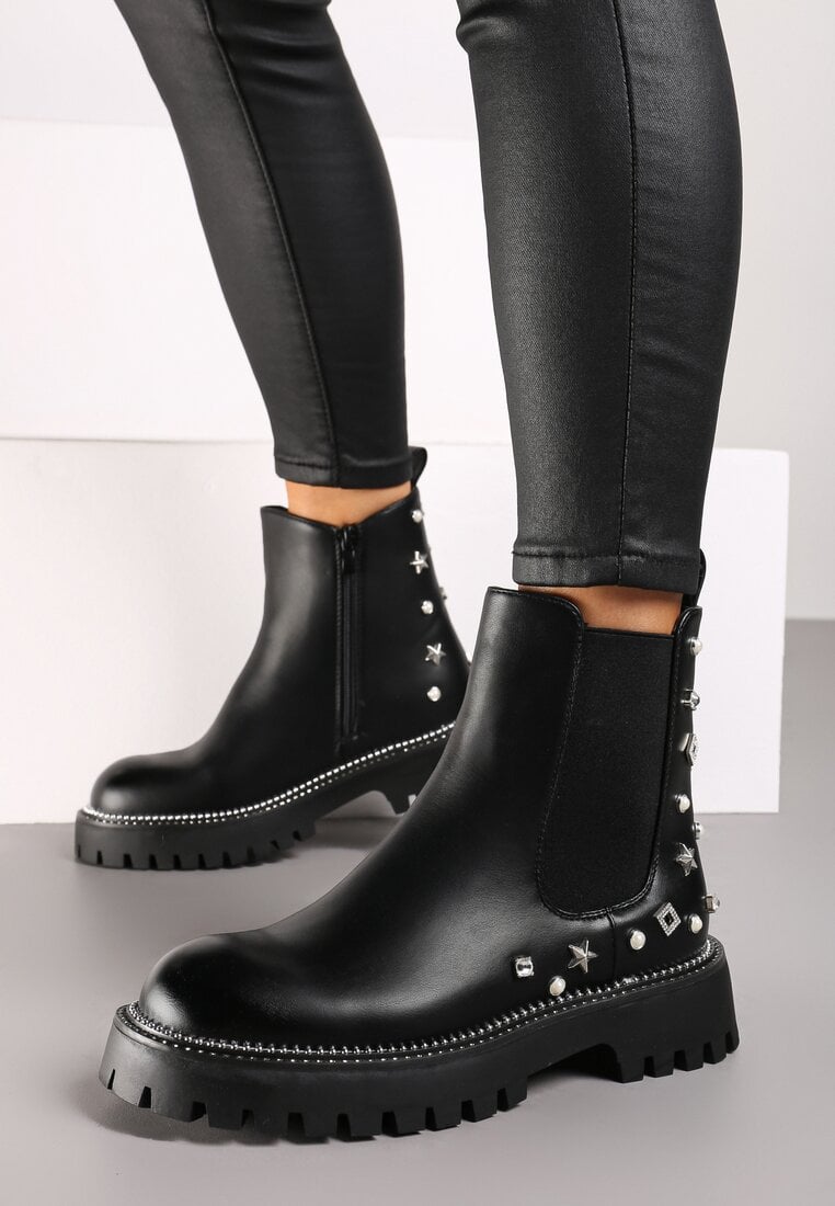 Czarne Botki Sztyblety Grunge z Nitami i Ćwiekami Berinita