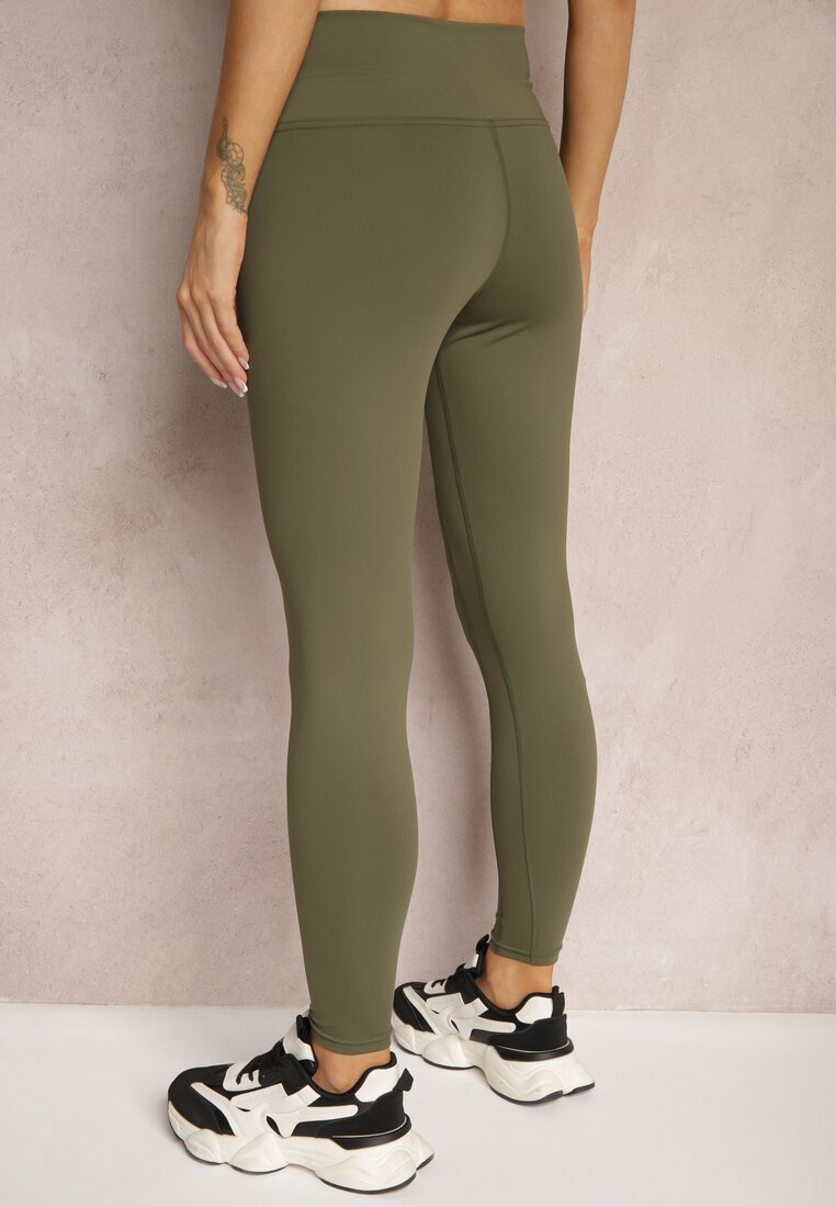Ciemnozielone Sportowe Legginsy High Waist z Małym Ozdobnym Znaczkiem Lerilane