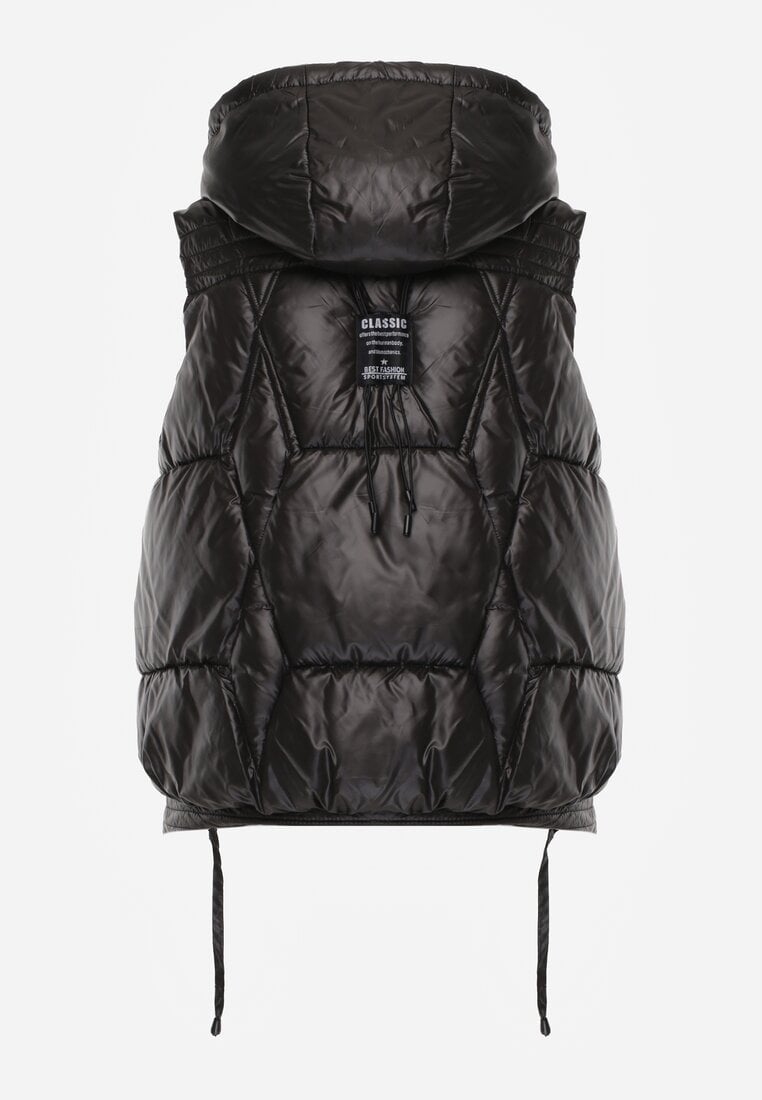 Czarna Pikowana Kamizelka z Troczkami i Odpinanym Kapturem Arrelarra