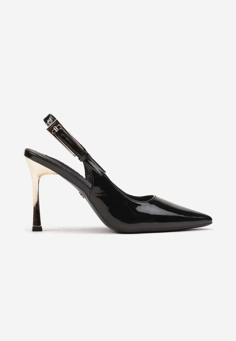 Czarne Szpilki Slingback z Metalicznym Obcasem Arrtilla