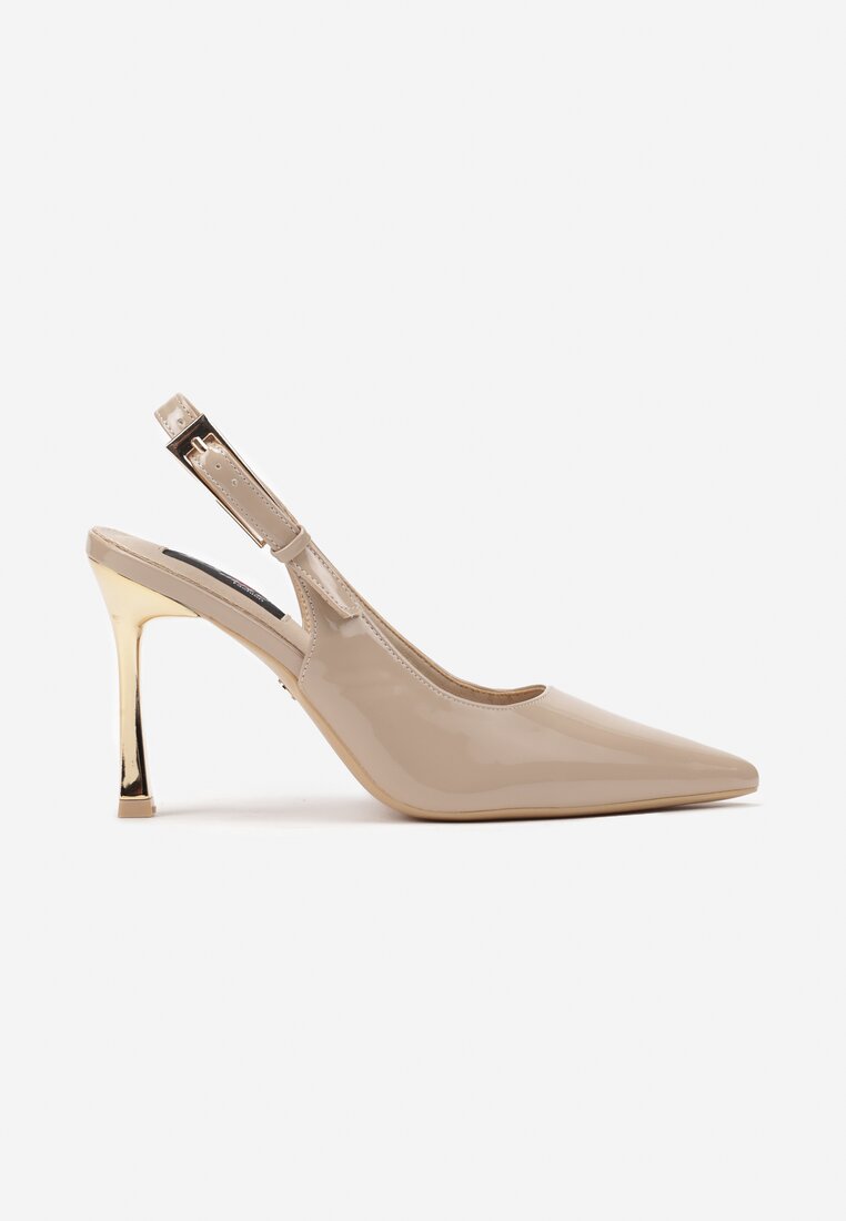 Beżowe Szpilki Slingback z Metalicznym Obcasem Arrtilla