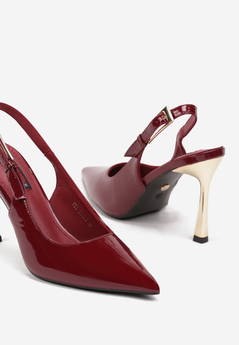 Bordowe Szpilki Slingback z Metalicznym Obcasem Arrtilla