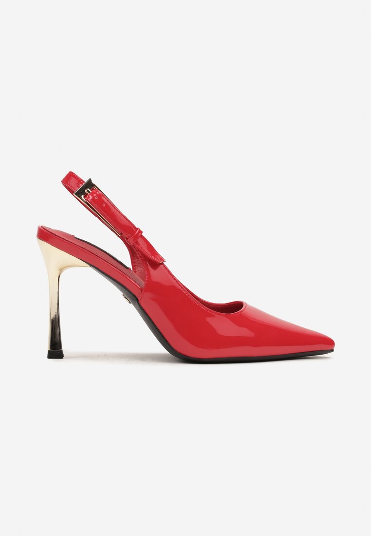 Czerwone Szpilki Slingback z Metalicznym Obcasem Arrtilla