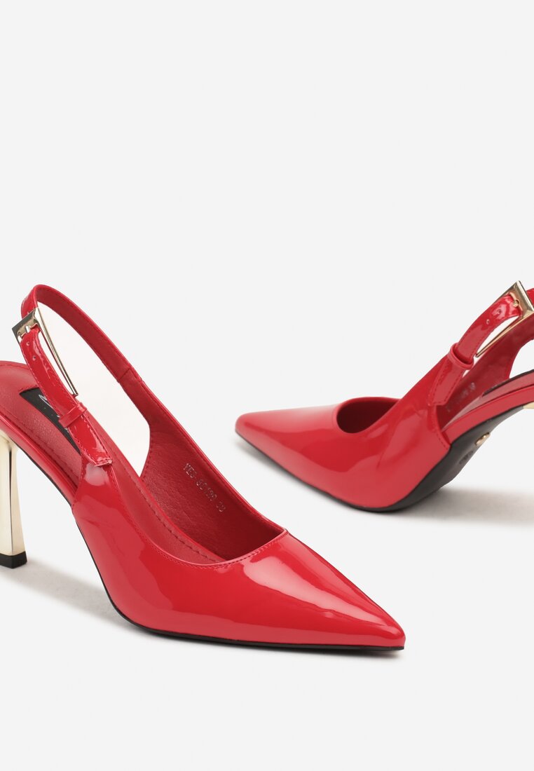 Czerwone Szpilki Slingback z Metalicznym Obcasem Arrtilla