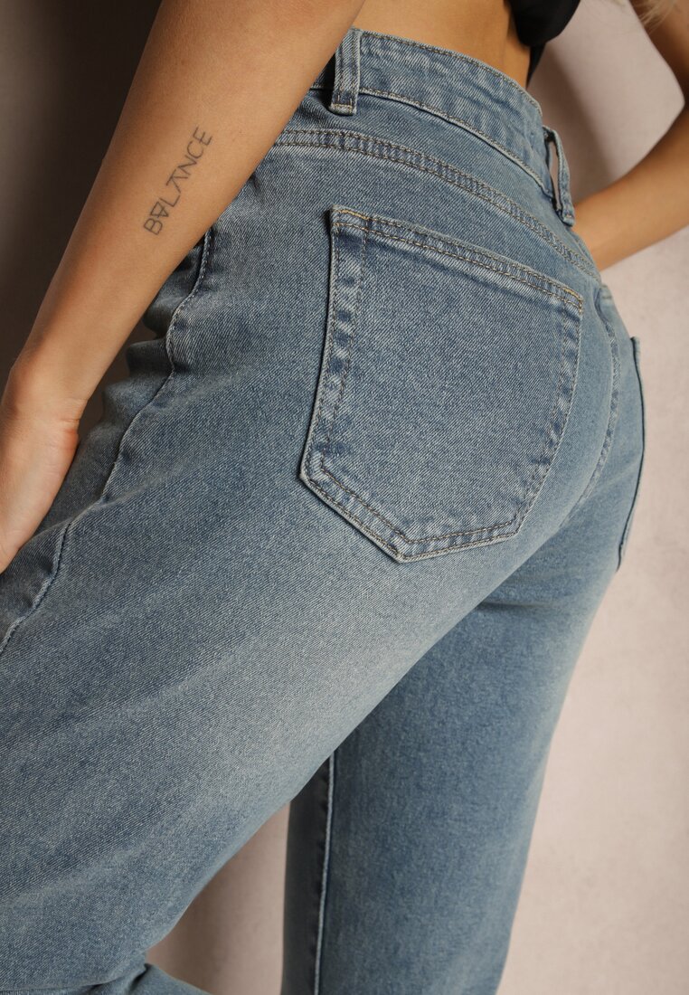 Jasnoniebieskie Bawełniane Jeansy High Waist Irillis