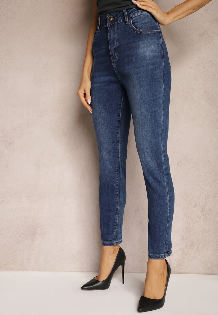 Niebieskie Jeansy z Bawełny Skinny High Waist Hazteria