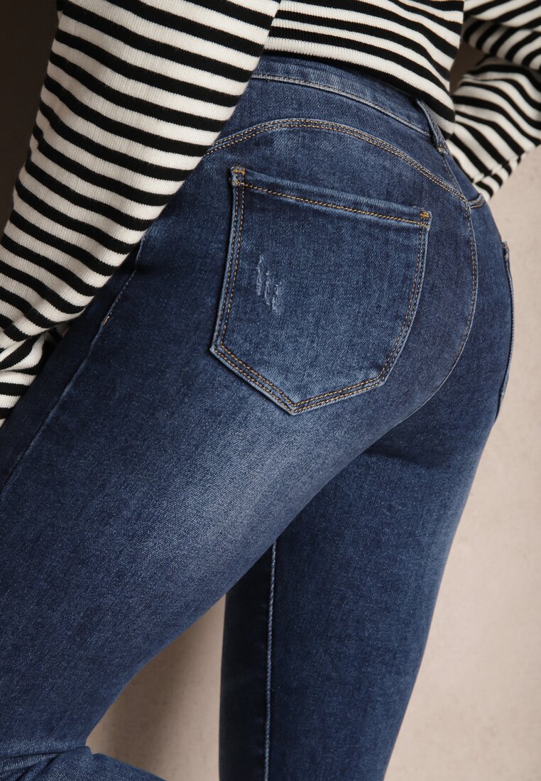 Niebieskie Jeansy Skinny z Bawełny High Waist z Przetarciami Erilisa
