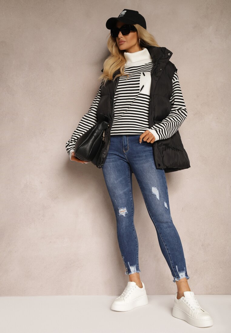 Niebieskie Jeansy Skinny z Bawełny High Waist z Przetarciami Erilisa