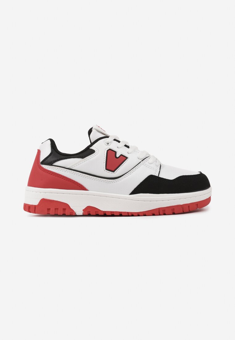 Biało-Czerwone Sneakersy Sznurowane z Aplikacją na Boku i Przeszyciami Irilian