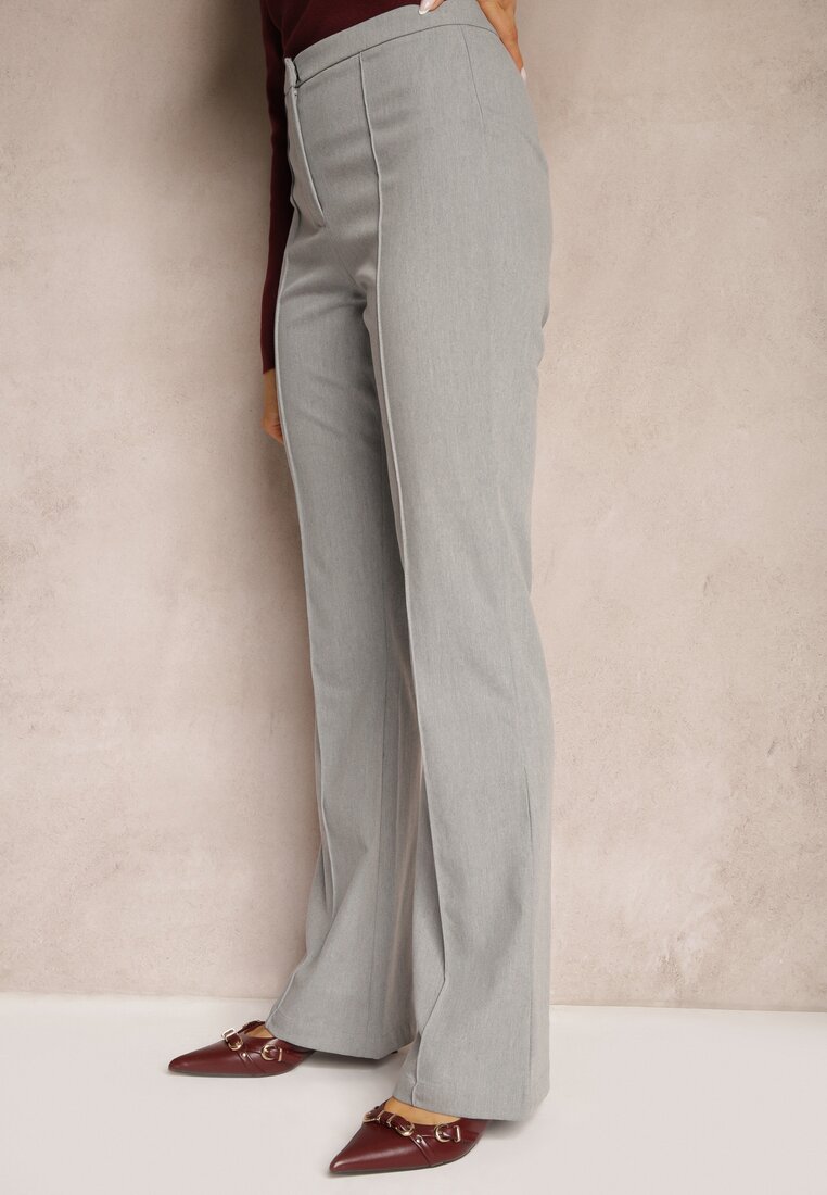 Jasnoszare Garniturowe Spodnie High Waist Dzwony Irithaela