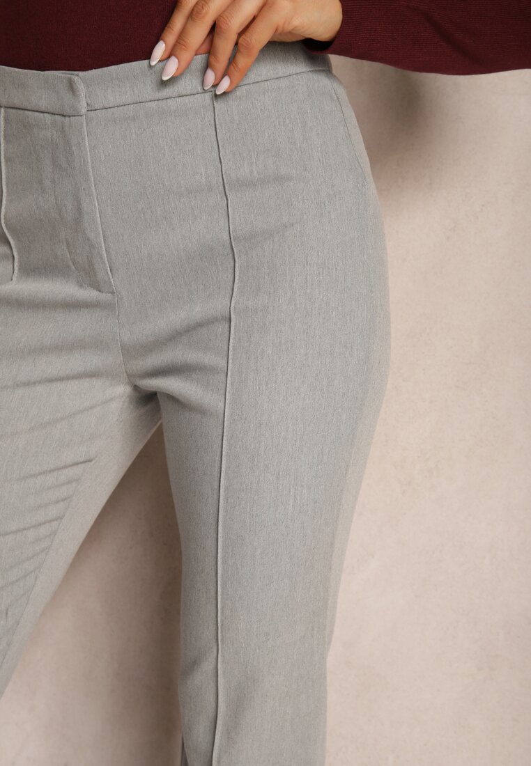 Jasnoszare Garniturowe Spodnie High Waist Dzwony Irithaela