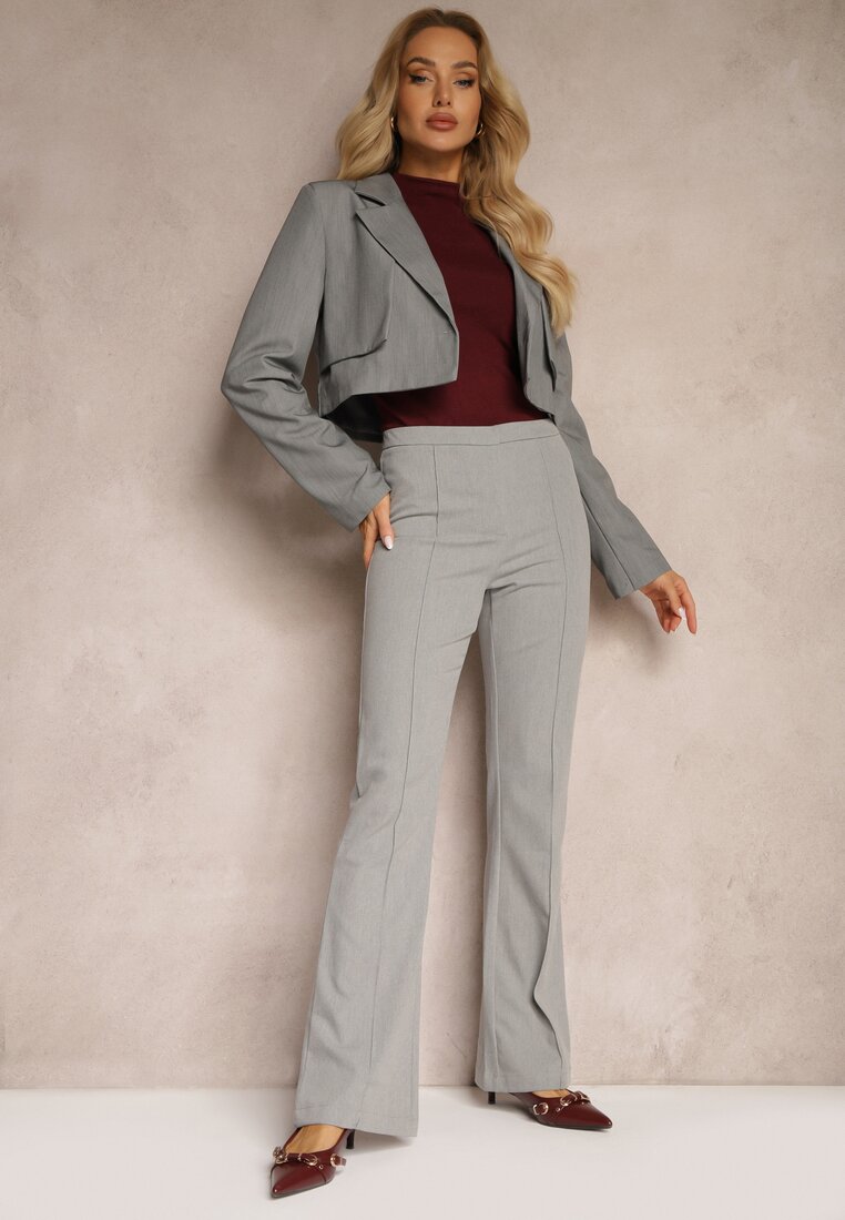 Jasnoszare Garniturowe Spodnie High Waist Dzwony Irithaela