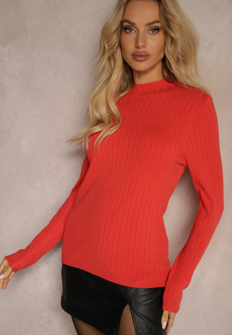 Pomarańczowy Casualowy Sweter Półgolf Temitara