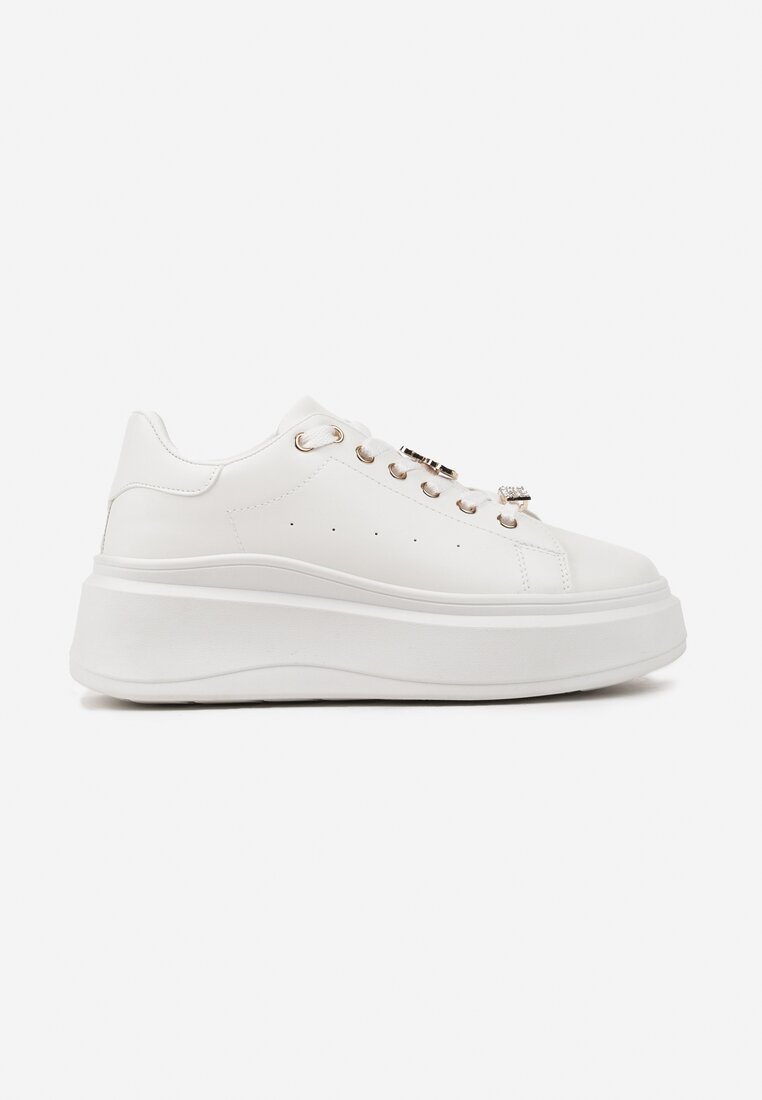 Białe Sneakersy na Masywnej Podeszwie z Cyrkoniowymi Wstawkami Veresia