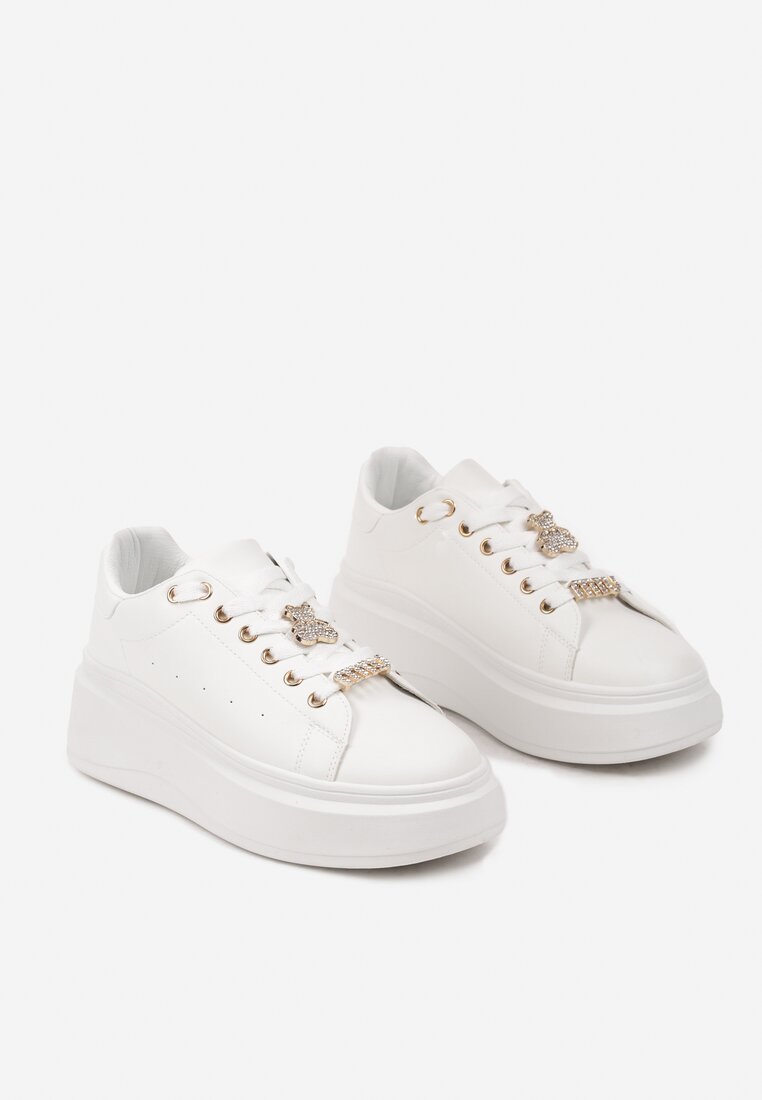 Białe Sneakersy na Masywnej Podeszwie z Cyrkoniowymi Wstawkami Veresia