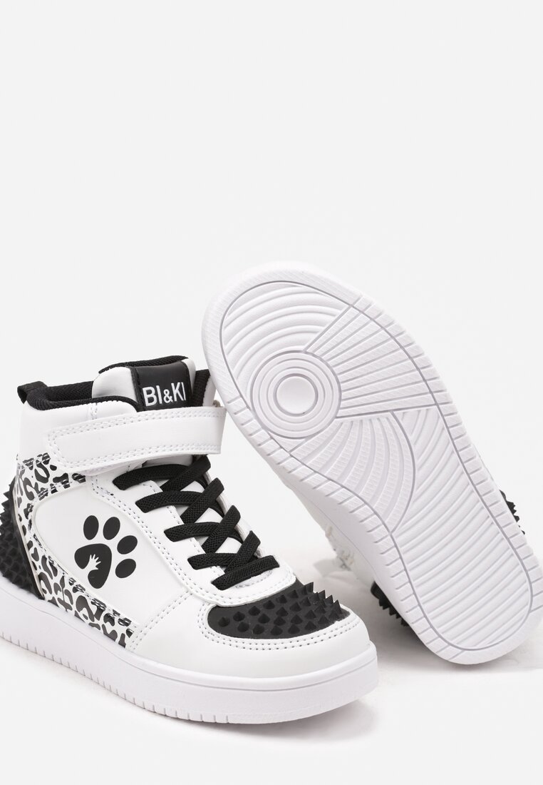 Biało-Czarne Kolorowe Buty Sportowe Sneakersy z Gumowymi Ćwiekami z Zapięciem na Rzep i Suwak Belbena