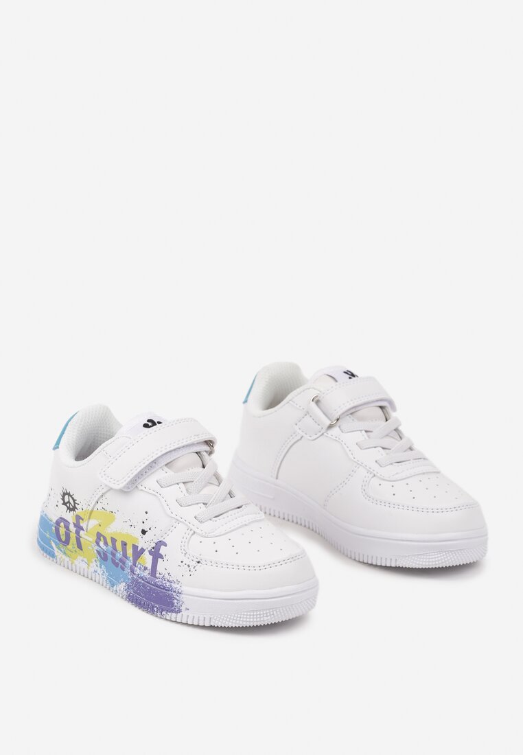 Biało-Niebieskie Buty Sportowe Sneakersy na Płaskiej Podeszwie Ozdobione Bajkowym Wzorem Avolara