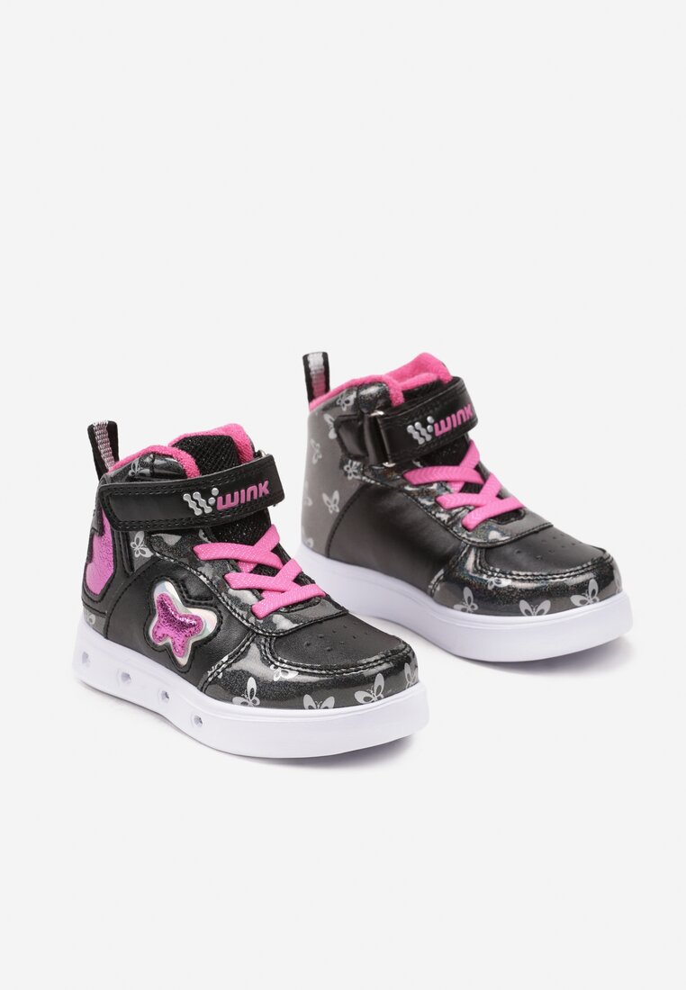 Czarne Buty Sportowe Świecące z Cholewką za Kostkę Bensara