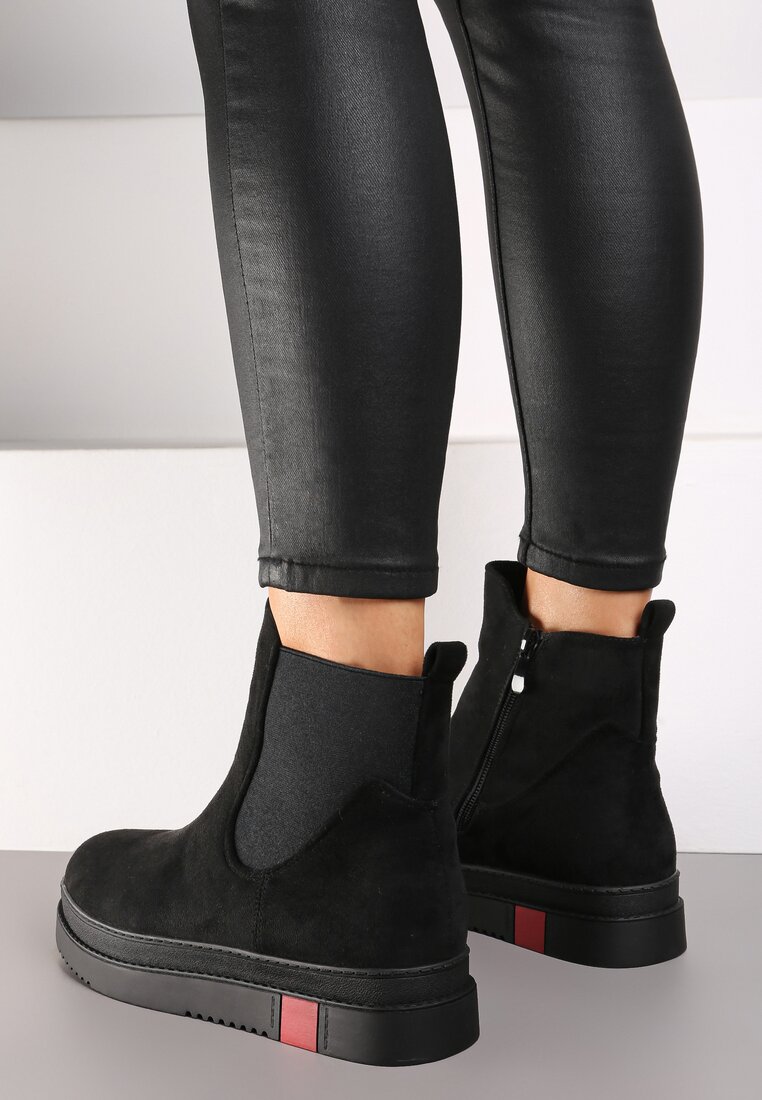 Czarne Botki Typu Sztyblety z Kolorową Wstawką w Podeszwie Teralise