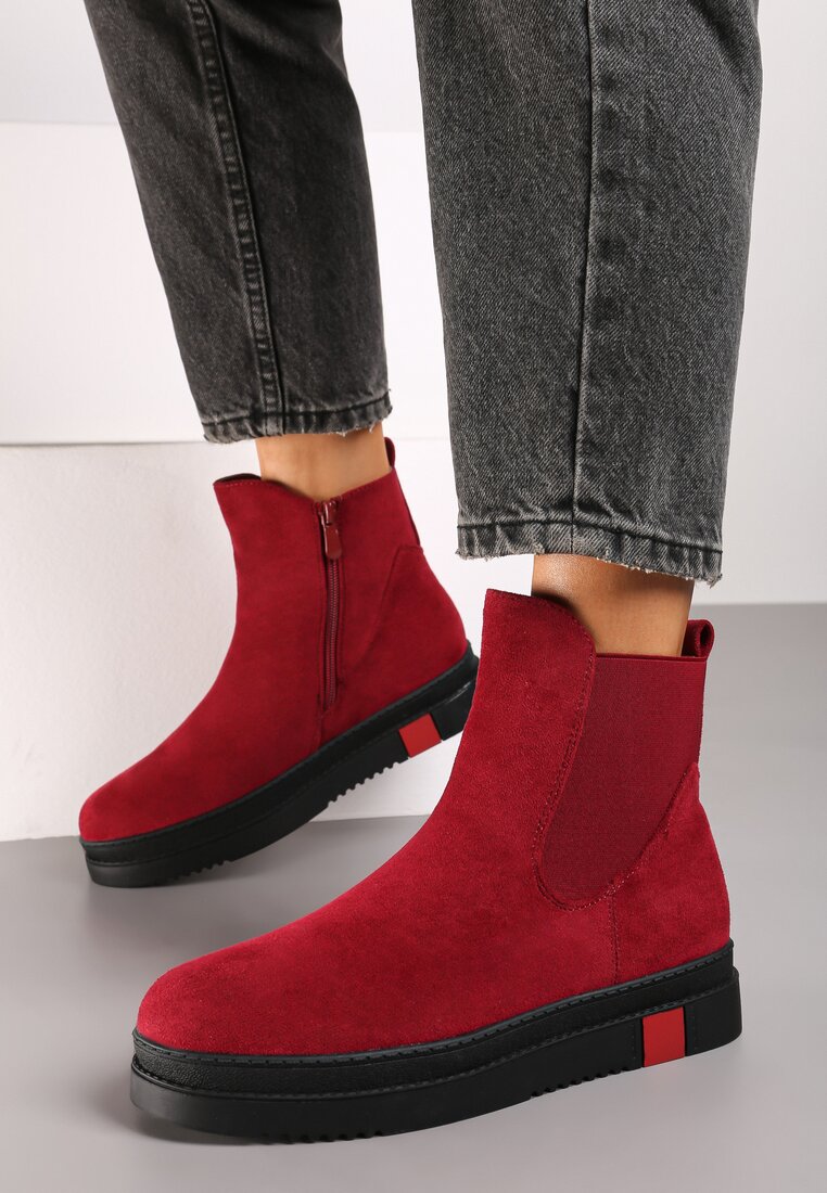 Bordowe Botki Typu Sztyblety z Kolorową Wstawką w Podeszwie Teralise