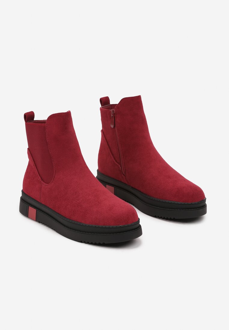 Bordowe Botki Typu Sztyblety z Kolorową Wstawką w Podeszwie Teralise