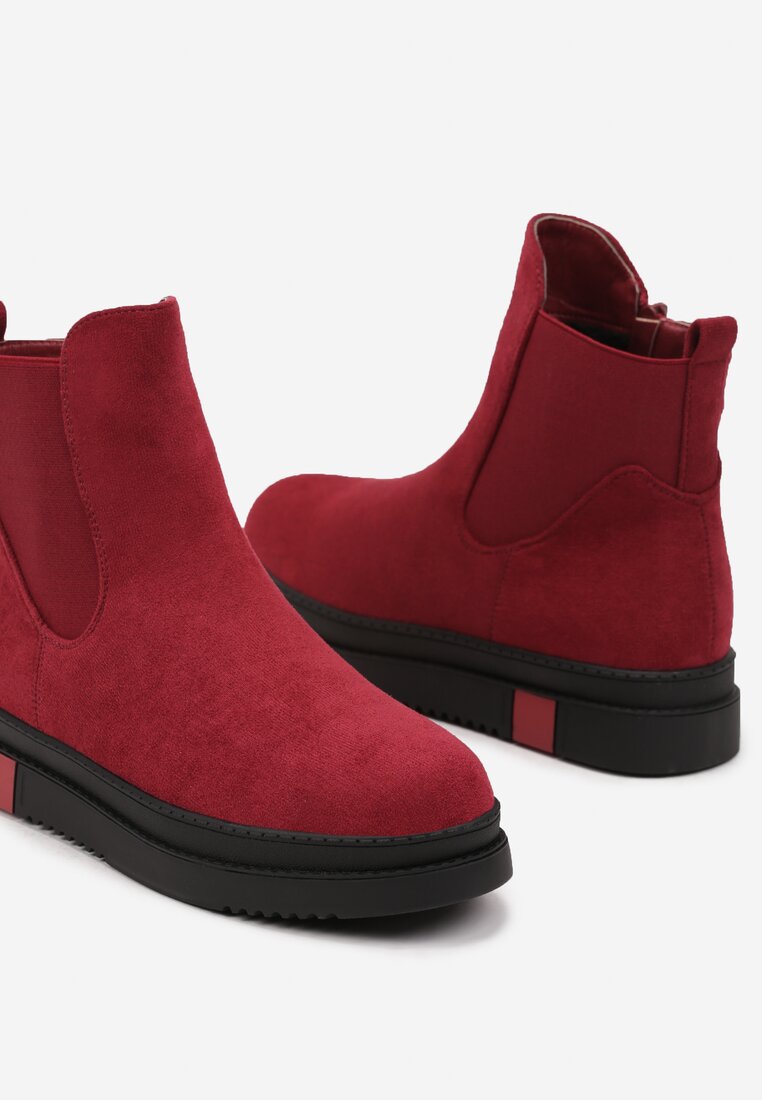 Bordowe Botki Typu Sztyblety z Kolorową Wstawką w Podeszwie Teralise