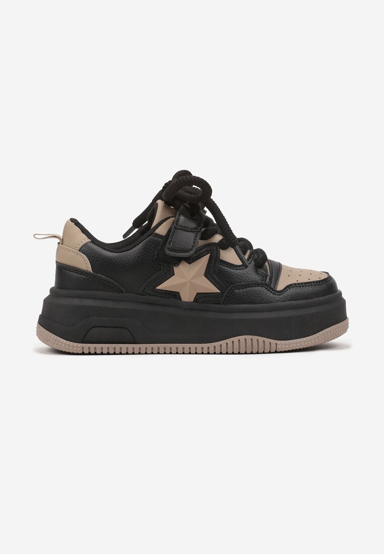 Czarne Buty Sportowe Sneakersy na Niskiej Platformie z Aplikacją w Kształcie Gwiazdy Eravani