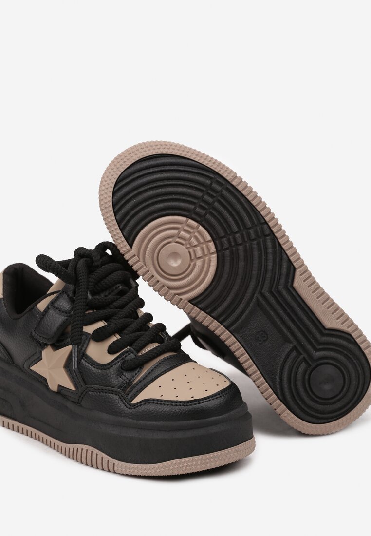 Czarne Buty Sportowe Sneakersy na Niskiej Platformie z Aplikacją w Kształcie Gwiazdy Eravani