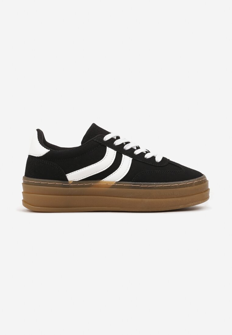 Czarne Sneakersy na Grubszej Podeszwie z Przeszyciami Erisosa