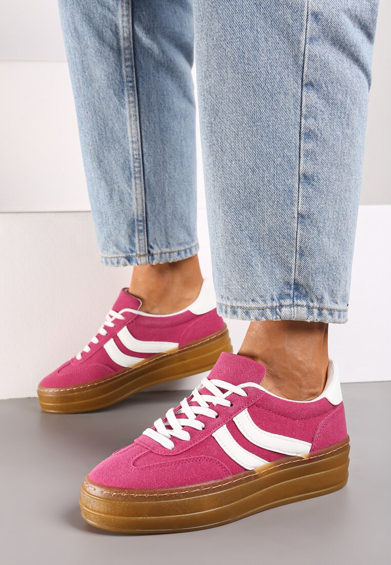 Fuksjowe Sneakersy na Grubszej Podeszwie z Przeszyciami Erisosa