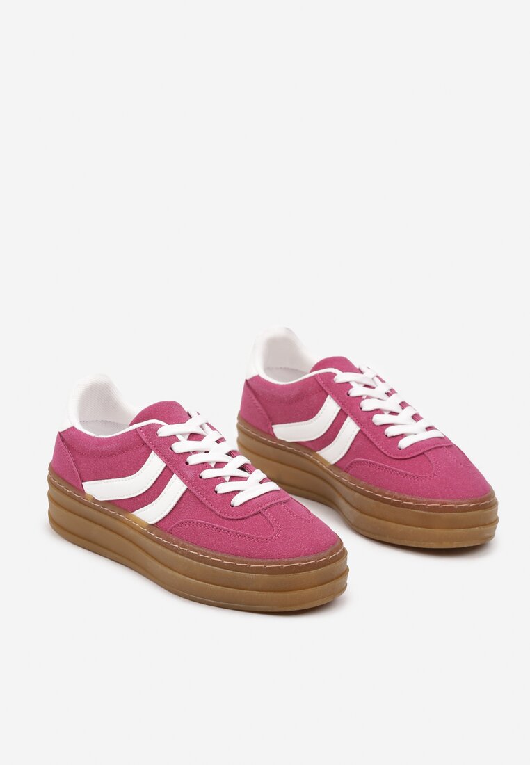 Fuksjowe Sneakersy na Grubszej Podeszwie z Przeszyciami Erisosa