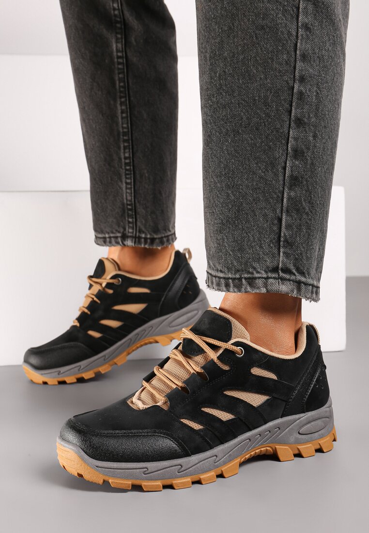 Czarne Trekkingowe Buty Sportowe Sneakersy z Kontrastowymi Przeszyciami Zailese