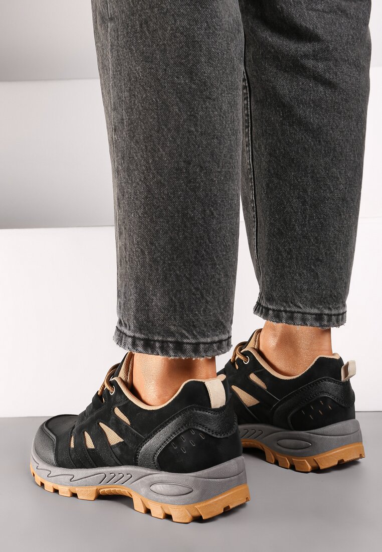 Czarne Trekkingowe Buty Sportowe Sneakersy z Kontrastowymi Przeszyciami Zailese