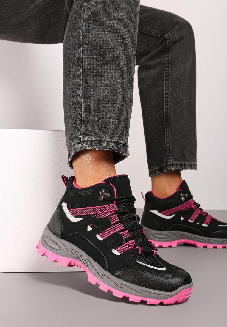 Czarno-Czerwone Traperki Buty w Stylu Trekkingowym z Elastyczną Podeszwą Zailoria
