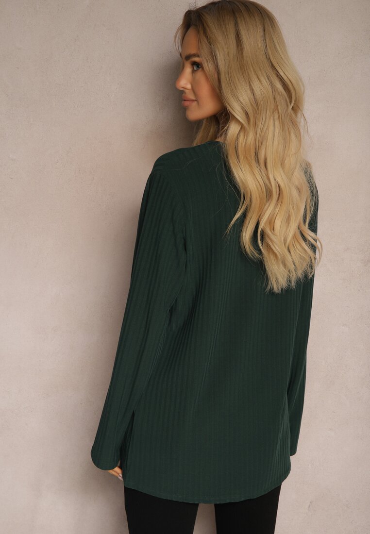 Ciemnozielona Bluzka Longsleeve z Prążkowanego Materiału Gigitha