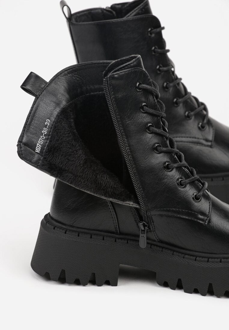 Czarne Sznurowane Botki na Platformie w Stylu Workerów Sairene