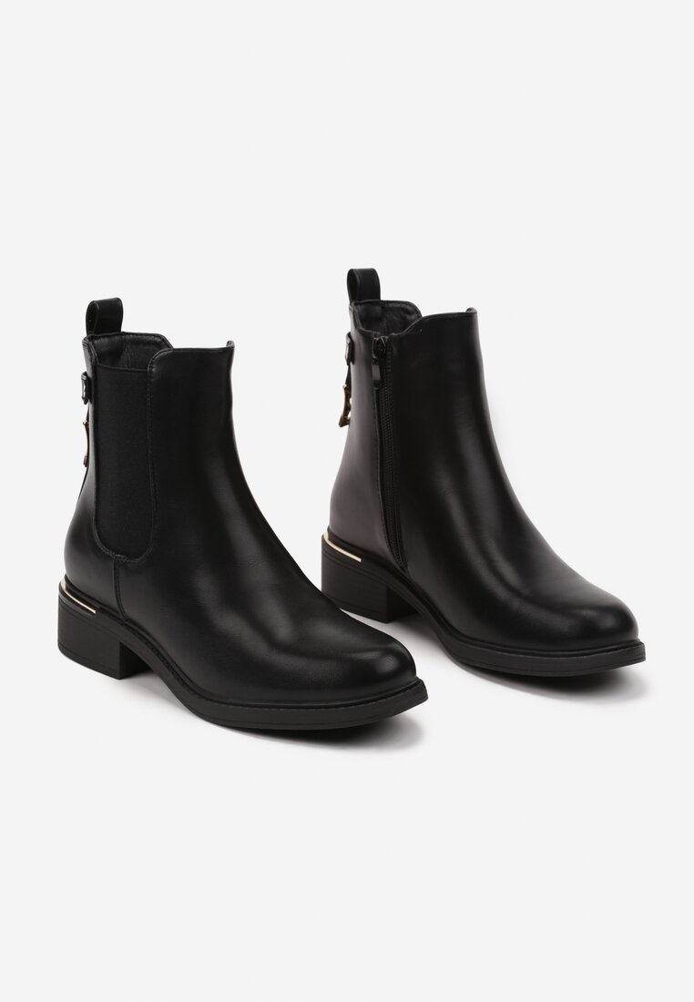 Czarne Eleganckie Botki w Stylu Sztybletów z Ozdobnymi Detalami Nairiel
